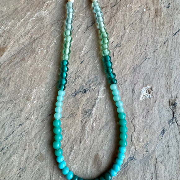Handmade Gradient Glass Beaded Necklace — Turquoise & Sea Green - Picture 3 of 3